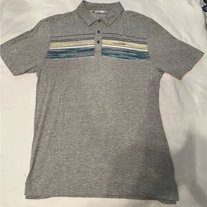 Travis Mathews Men's Gray Polo Shirt with Stripes